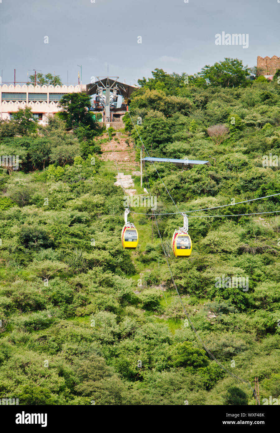 Rope way to Karni Mata Temple, Udaipur, Rajasthan, India Stock Photo ...