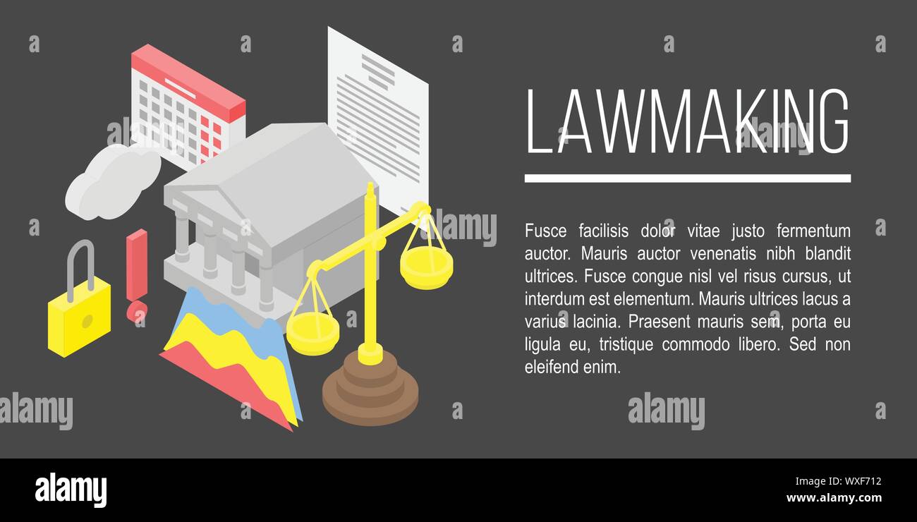 Lawmaking concept banner. Isometric illustration of lawmaking vector ...