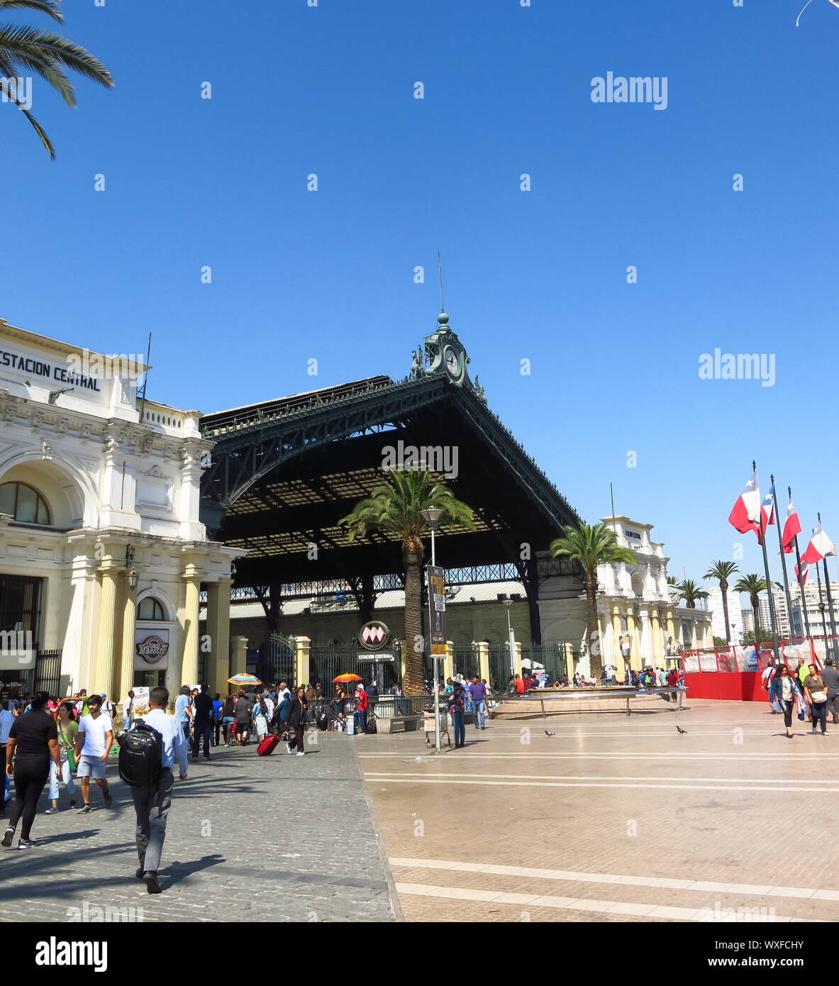 Santiago, Chile - January, 24: Exterior view of the central station of Santiago de Chile, located on Alameda Avenue. This station is the main one of t Stock Photo