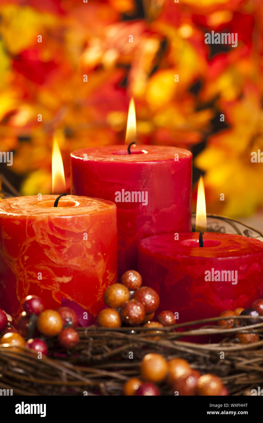 Autumn candles Stock Photo