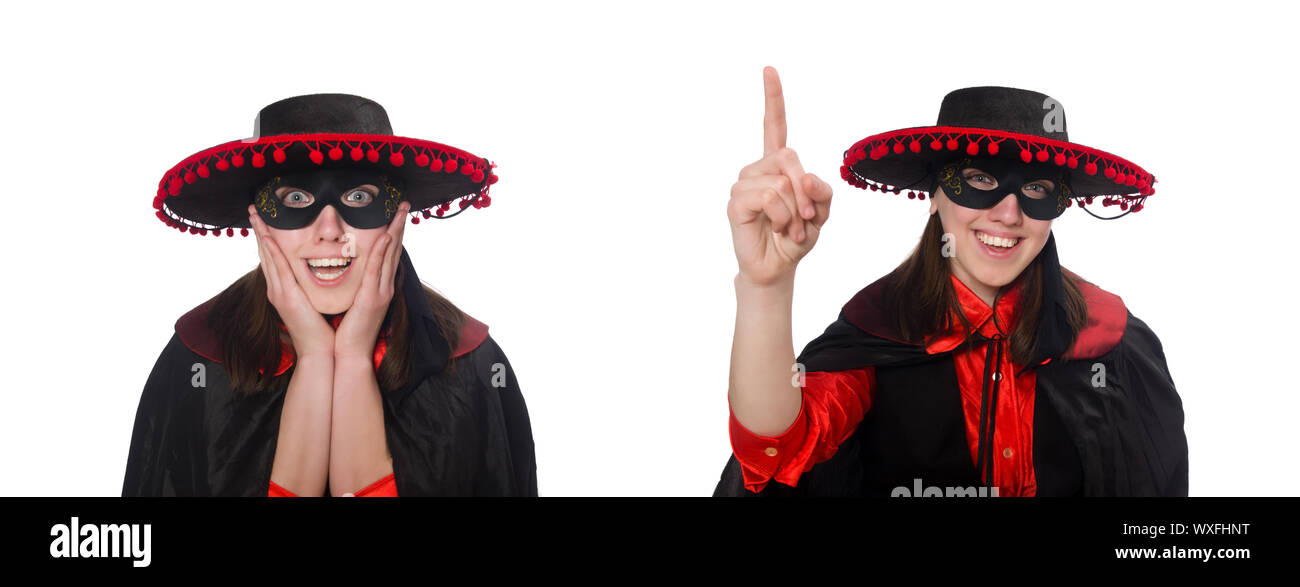 Girl in black and red carnival suit isolated on white Stock Photo