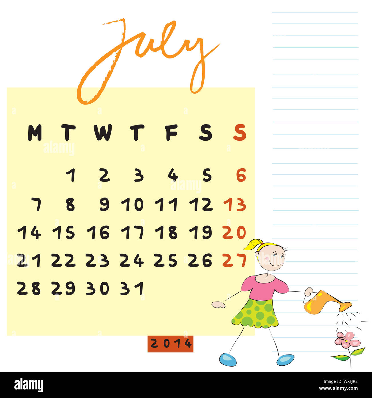 July 14 Calendar Illustration Hand Drawn Design With Kid The Caring Student Profile For International Schools Stock Photo Alamy