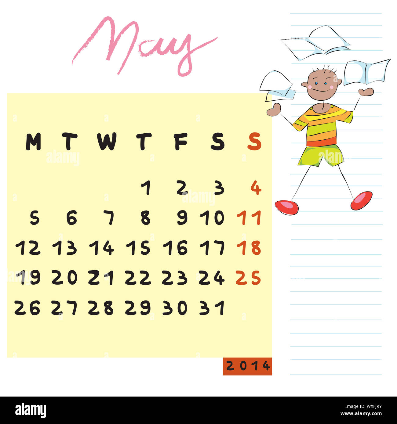 May 14 Calendar Illustration Hand Drawn Design With Kid The Knowledgeable Student Profile For International Schools Stock Photo Alamy