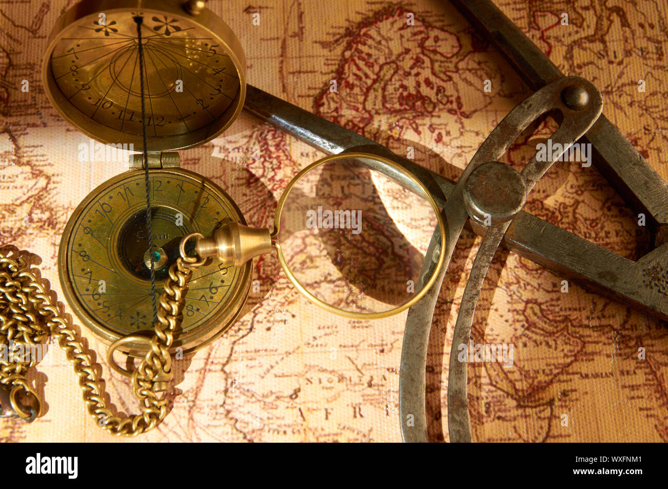 Items for navigation compass and old map Stock Photo