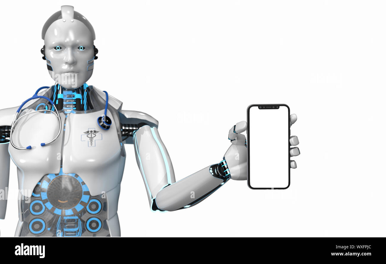 Humanoid Robot Medical Assistant Smarthone Stock Photo Alamy