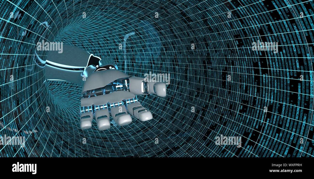 Robot Hand Data Pipe Stock Photo