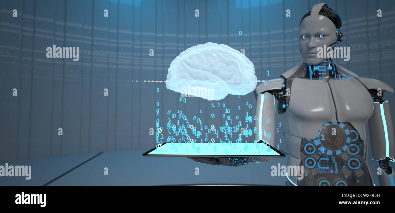 Humanoid Robot Tablet Human Brain Stock Photo