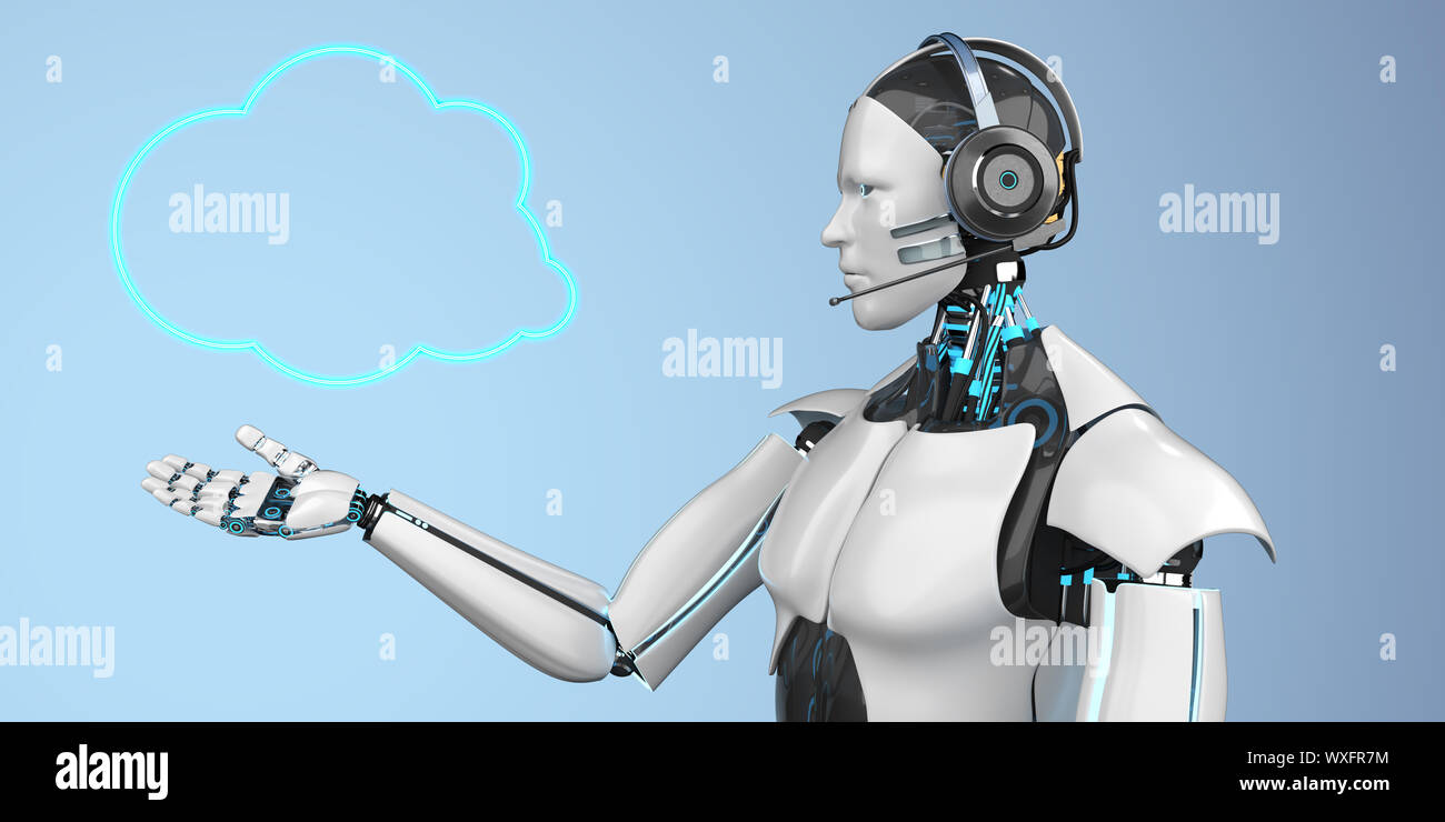 Humanoid Robot Callbot Cloud Speech Bubble Stock Photo