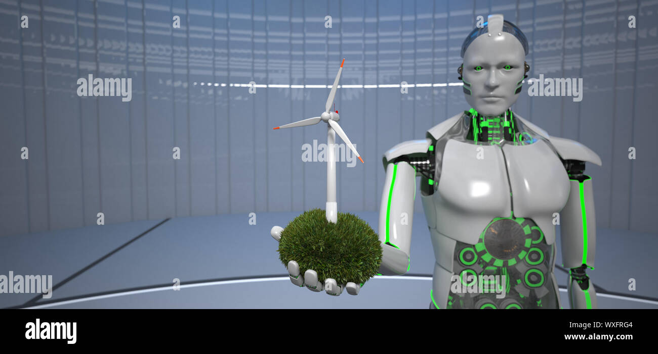 Eco Robot Wind Turbine Stock Photo