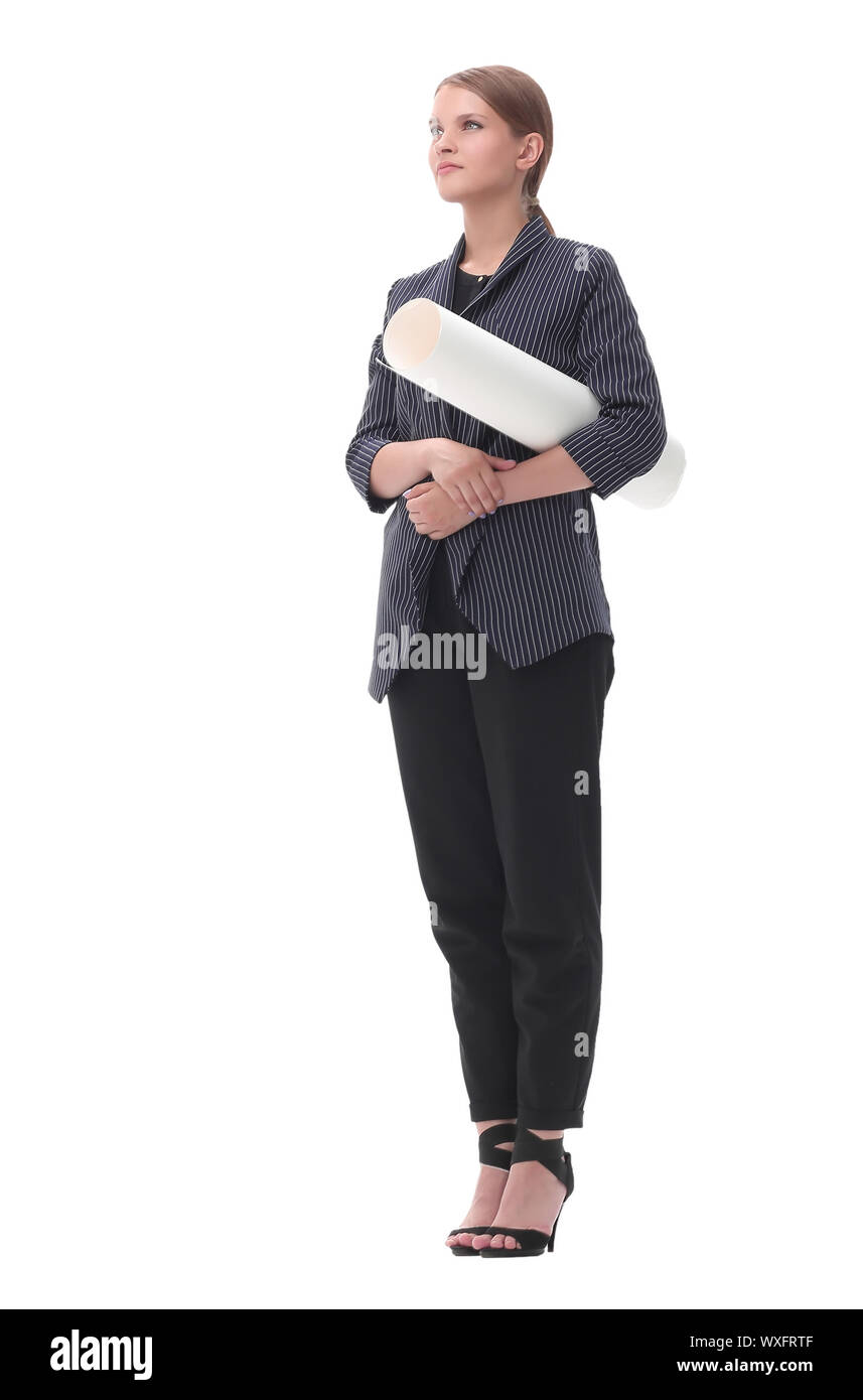 confident young business woman with drawings for a new project Stock Photo