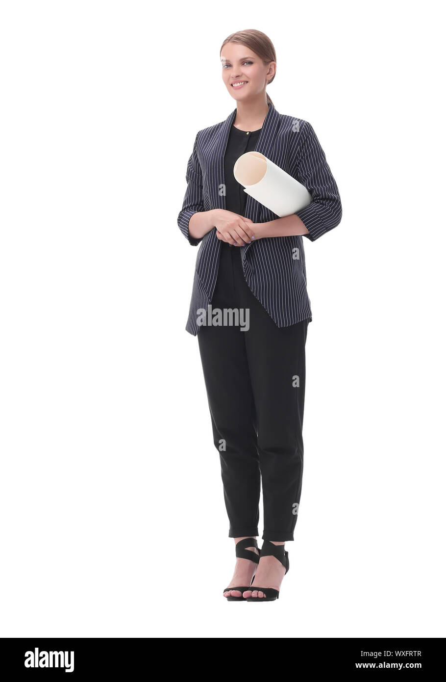 confident young business woman with drawings for a new project Stock Photo