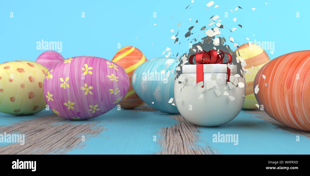 Gift Box Colored Easter Eggs Stock Photo