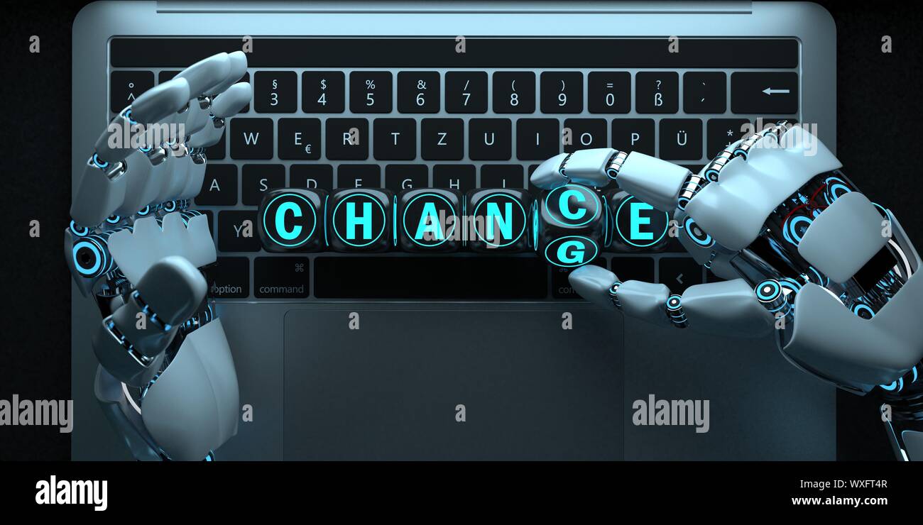 Notebook Robot Hands Chance Change Stock Photo