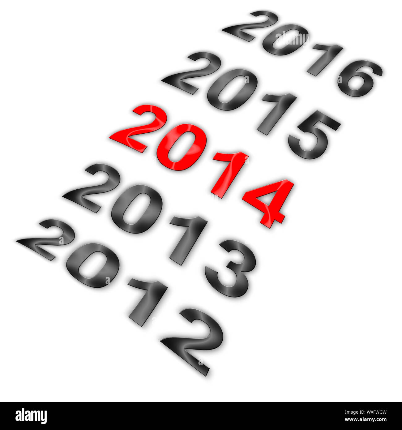 Illustration of series of years from 2012 to 2016 with highlighted 2014 Stock Photo