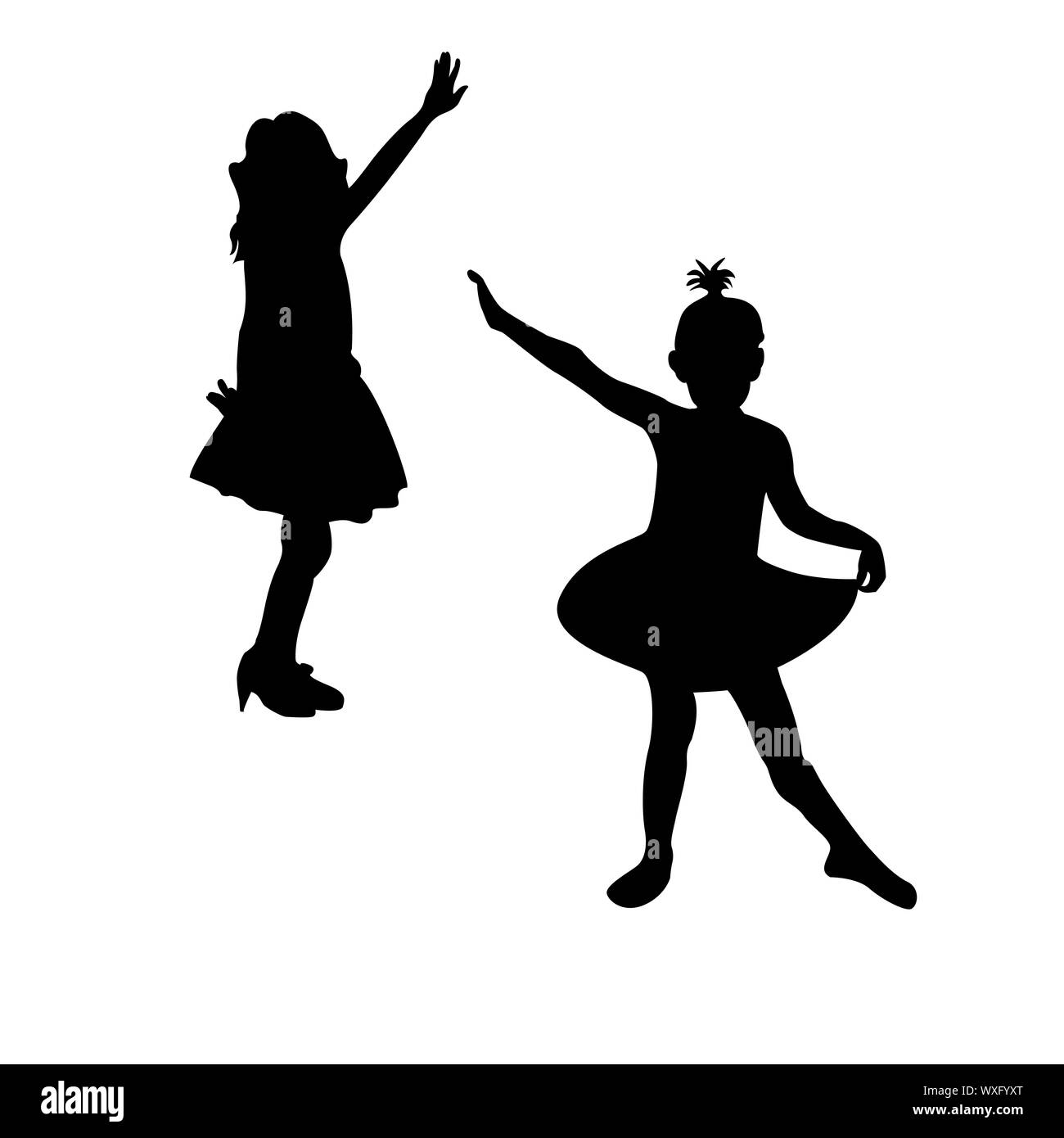 Little girls dancing illustration, isolated silhouettes Stock Photo Alamy