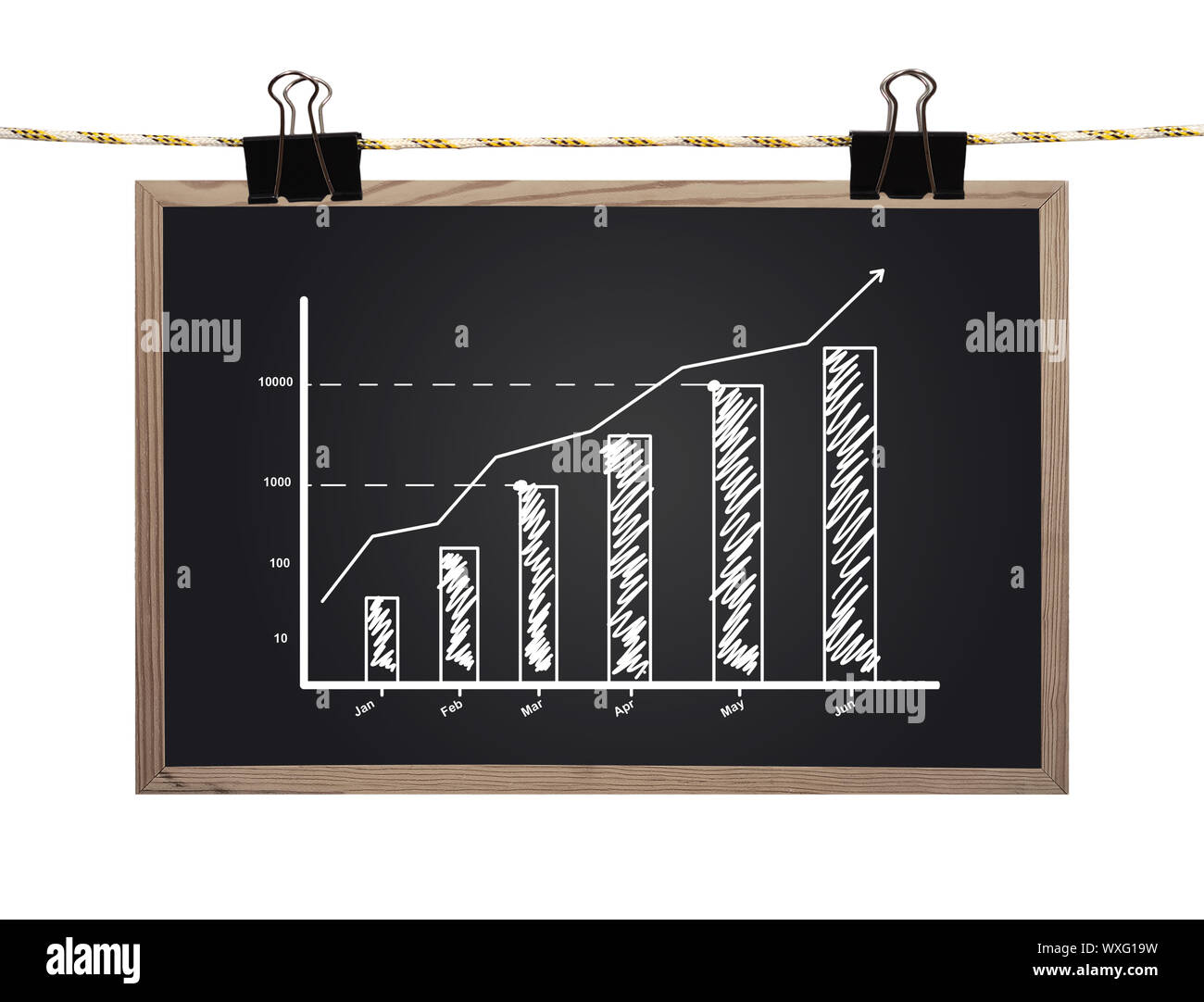 blackboard with drawing chart hanging on a rope Stock Photo