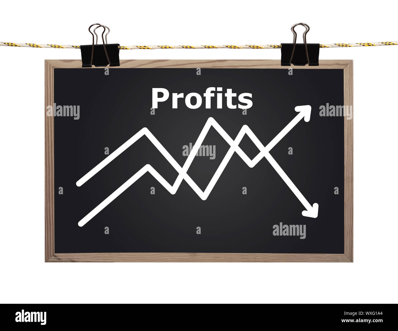 blackboard with drawing chart hanging on a rope Stock Photo