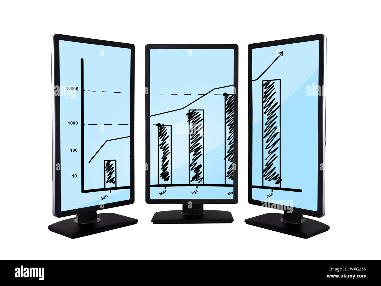 plasma with chart on screen monitors Stock Photo