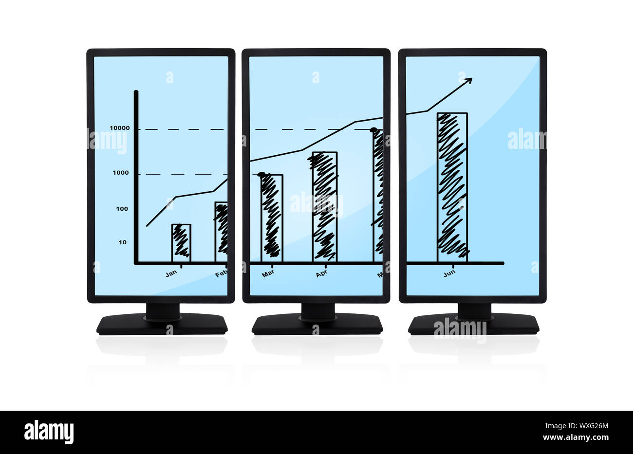 flat panels with chart on screen monitors Stock Photo