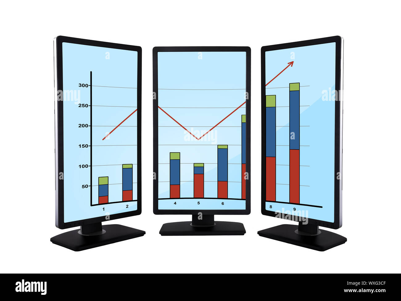 flat panels with graphic on screen monitors Stock Photo