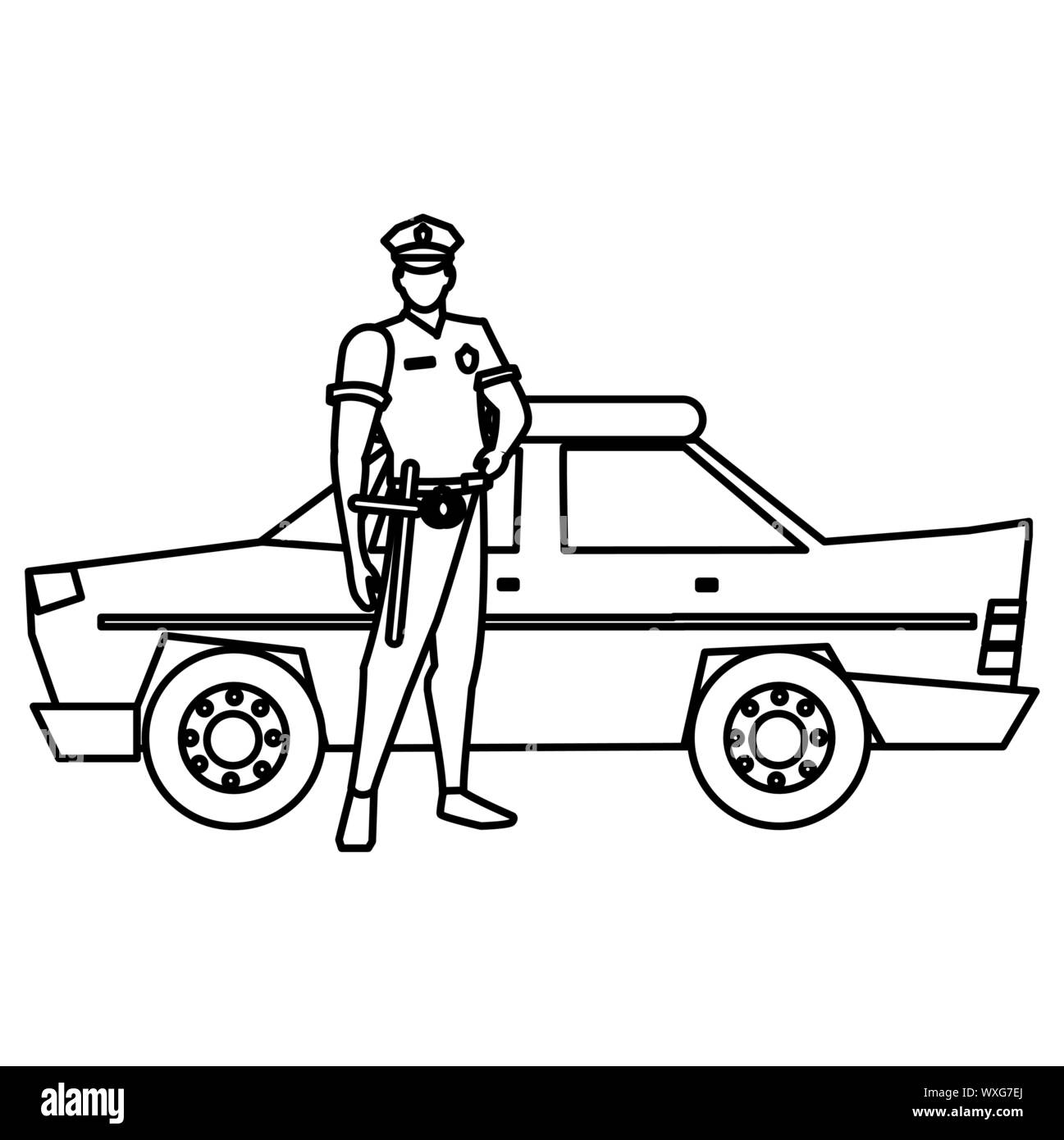 police officer and police car icon over white background, vector illustration Stock Vector