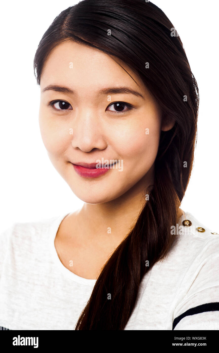 Closeup image of beautiful young chinese model over white Stock Photo ...