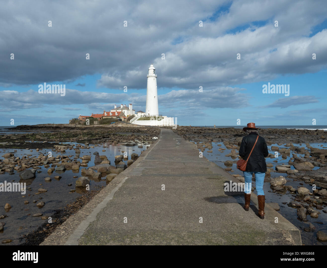 Saint Mary's Island Lighthouse, Whitley Bay, as the tide is coming in