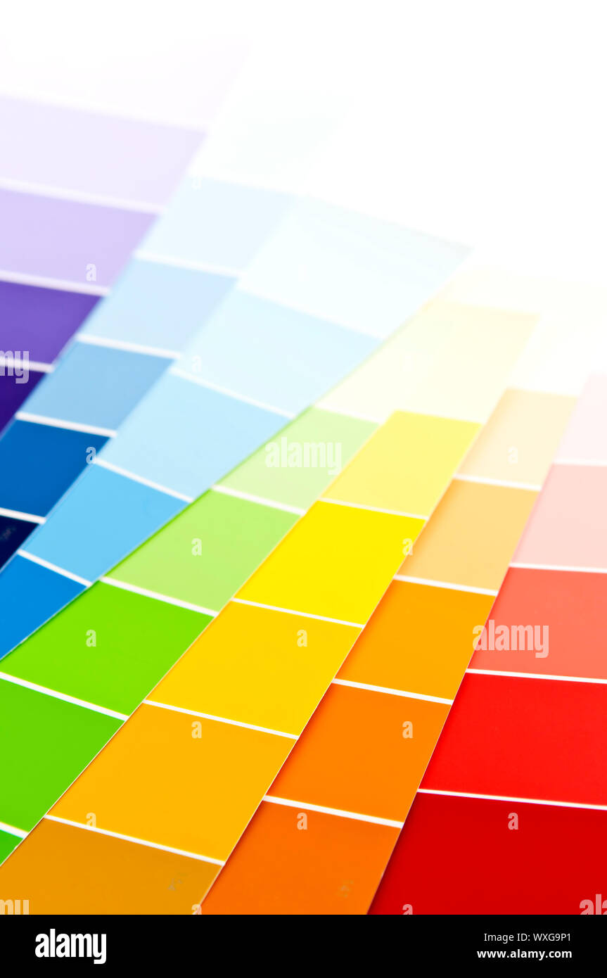 Paint sample cards of many shades and colors Stock Photo Alamy