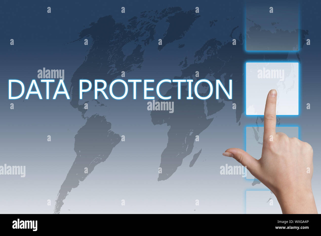 Security concept: words data protection on digital world map screen ...
