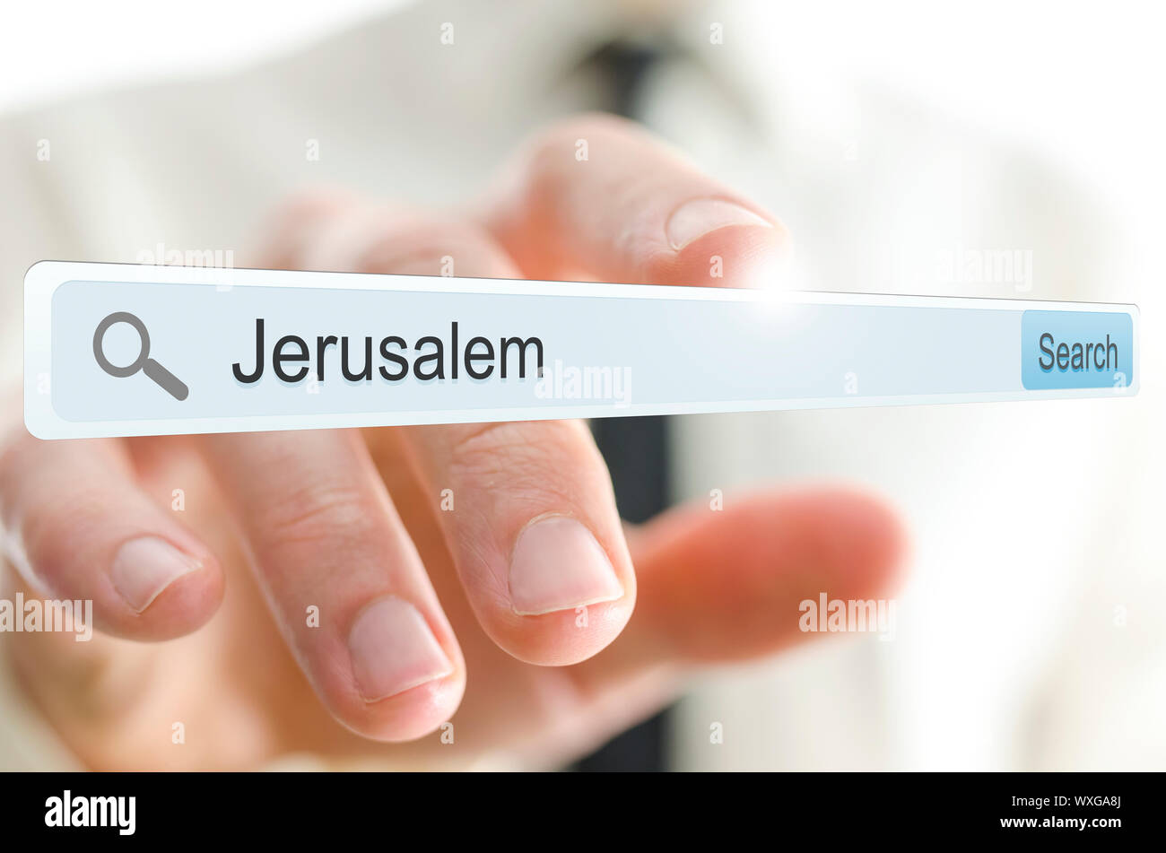 Word Jerusalem written in search bar on virtual screen Stock Photo - Alamy