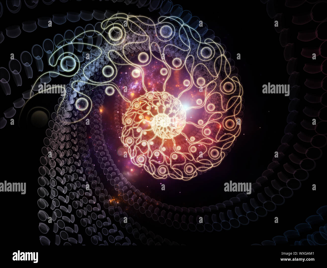 Composition of spiral elements to serve as a supporting backdrop for