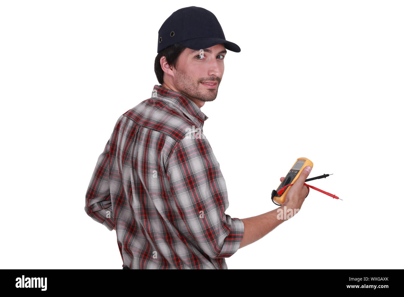 Electrician making safety checks Stock Photo