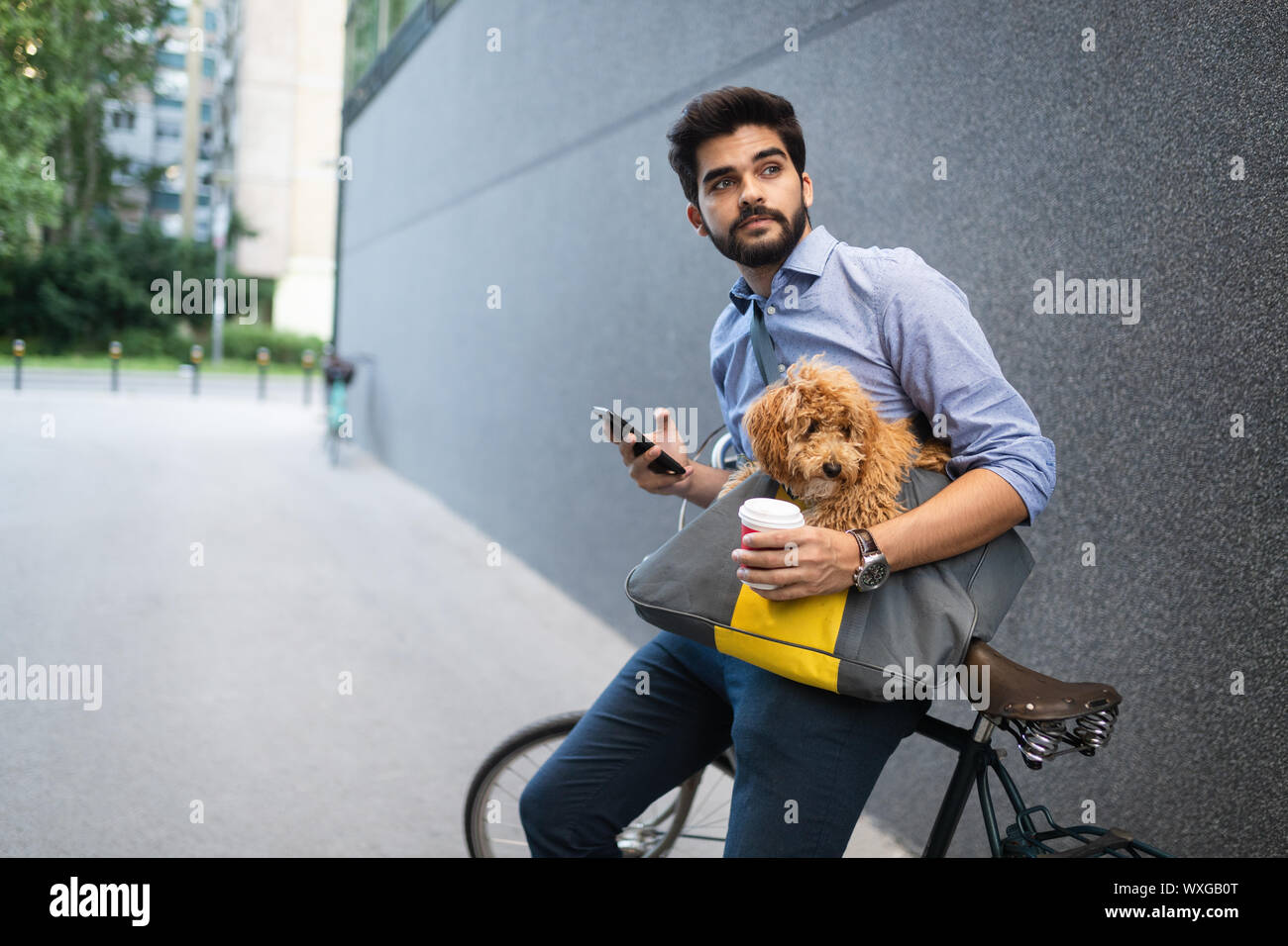 Handsome young man browsing the net during a coffee break. Stock Photo