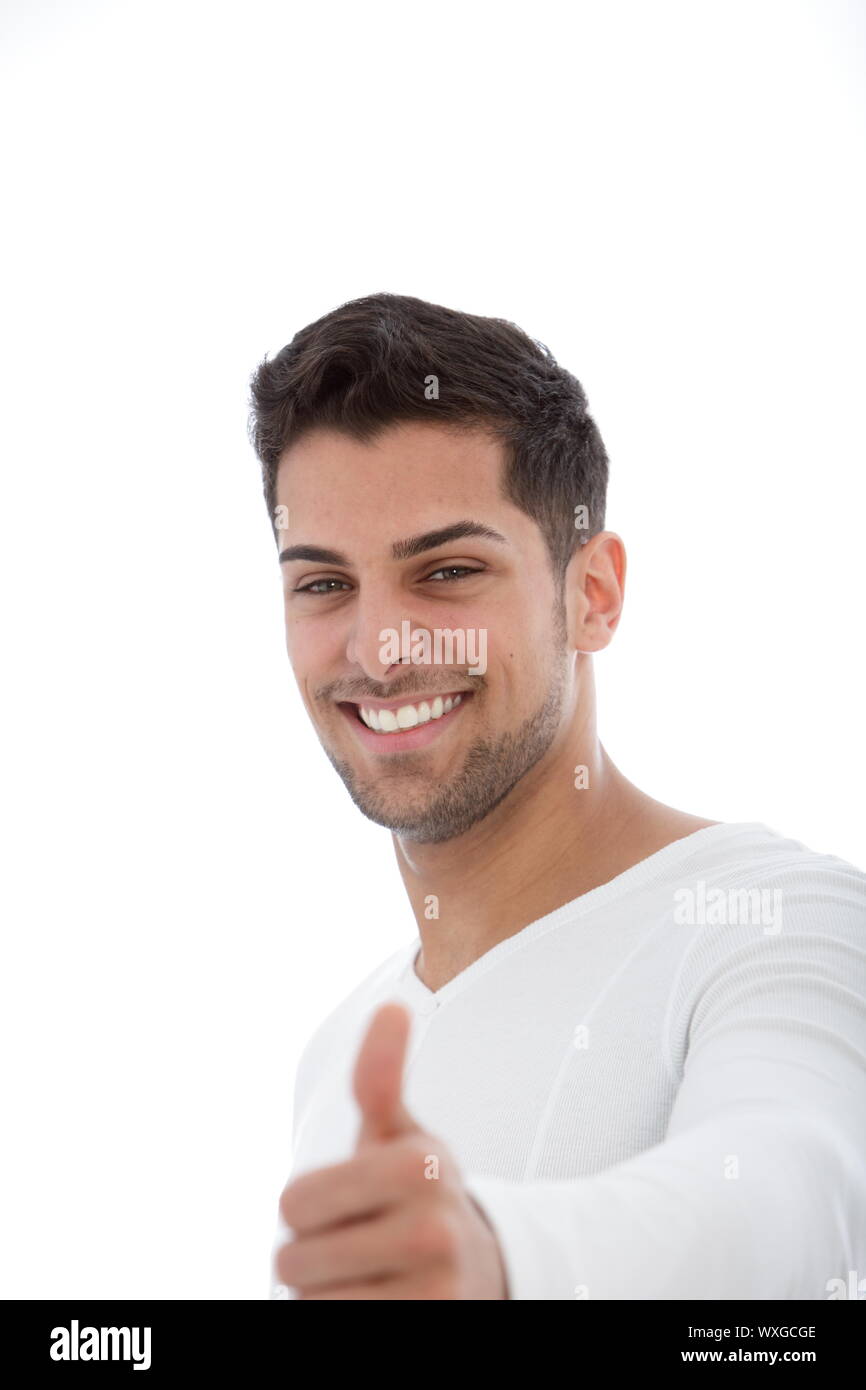 Young handsome man smiles shows hi-res stock photography and images - Alamy