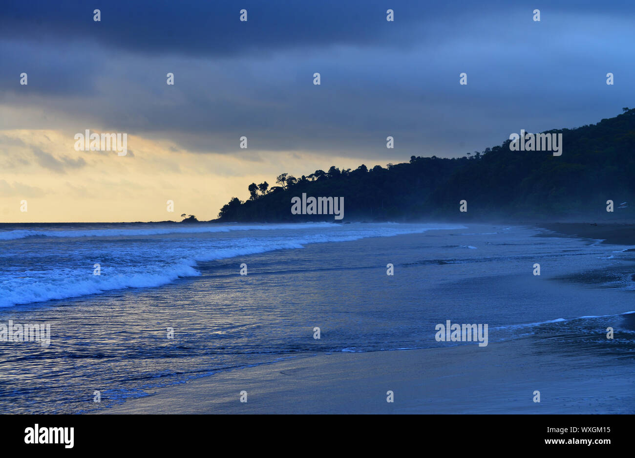 Sunset at the untouched El Almejal beach. El Valle, Choco, Colombia Stock Photo