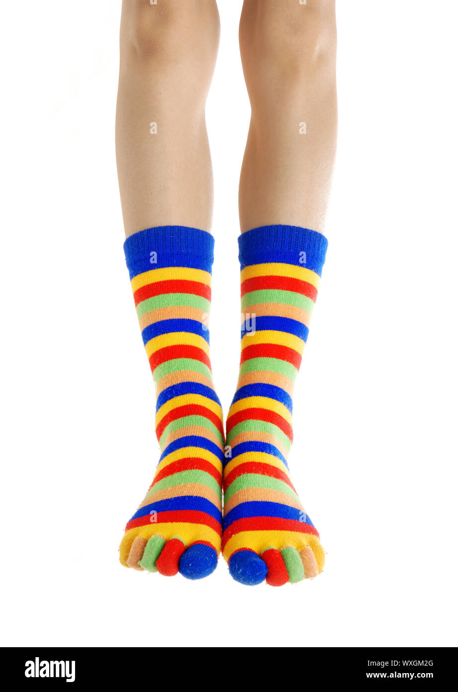 One striped sock in yellow, orange, white, red-haired brown stripes. 5  colors. isolated Stock Photo - Alamy