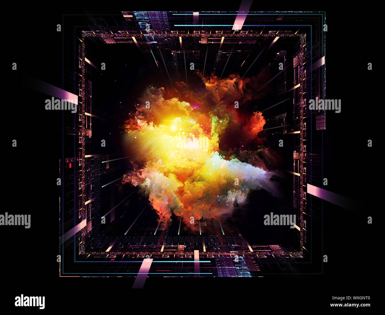 Design composed of grids, lights, mathematical line patters and fractal ...