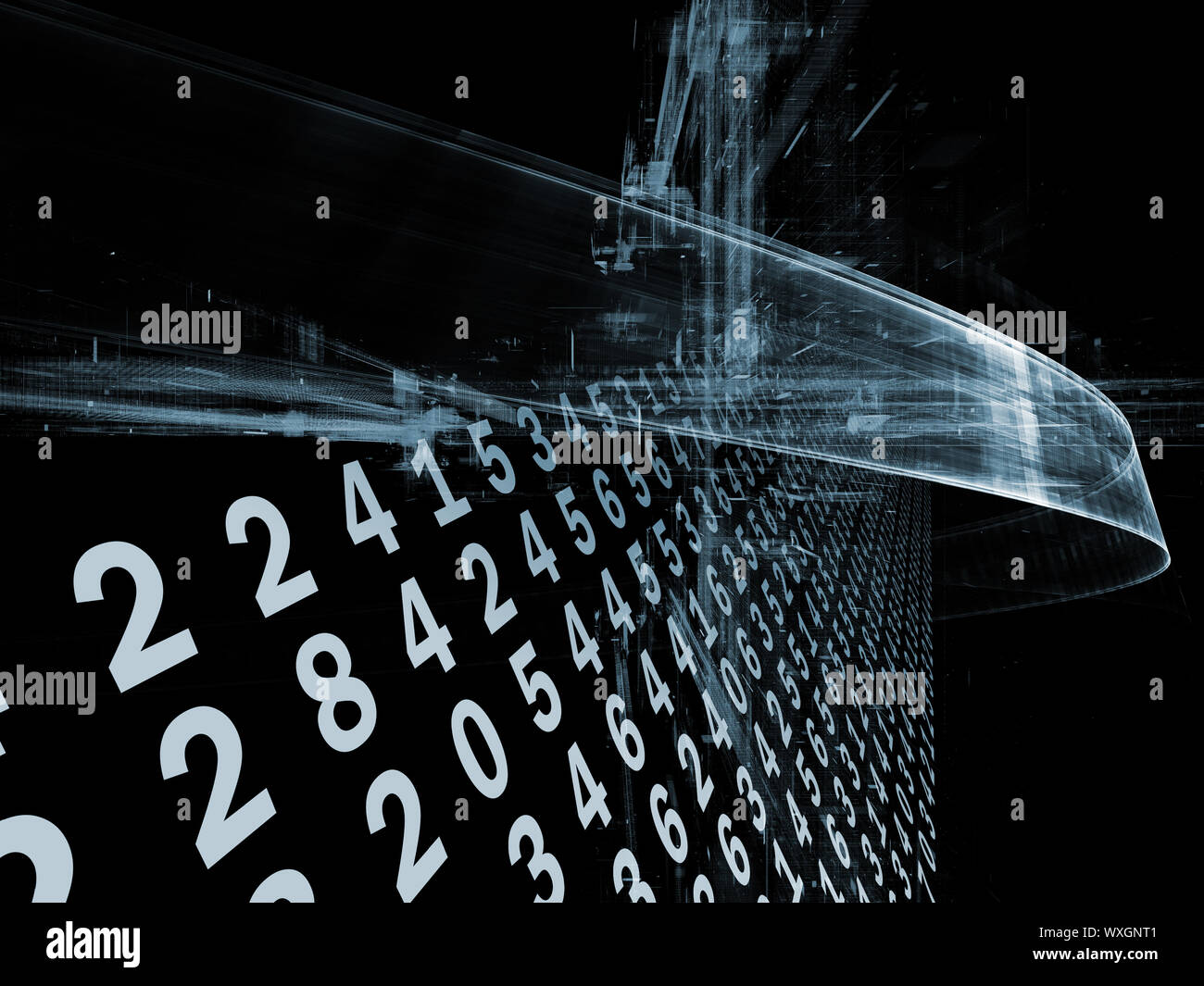 Digital Streams series. Abstract design made of numbers, lights and ...