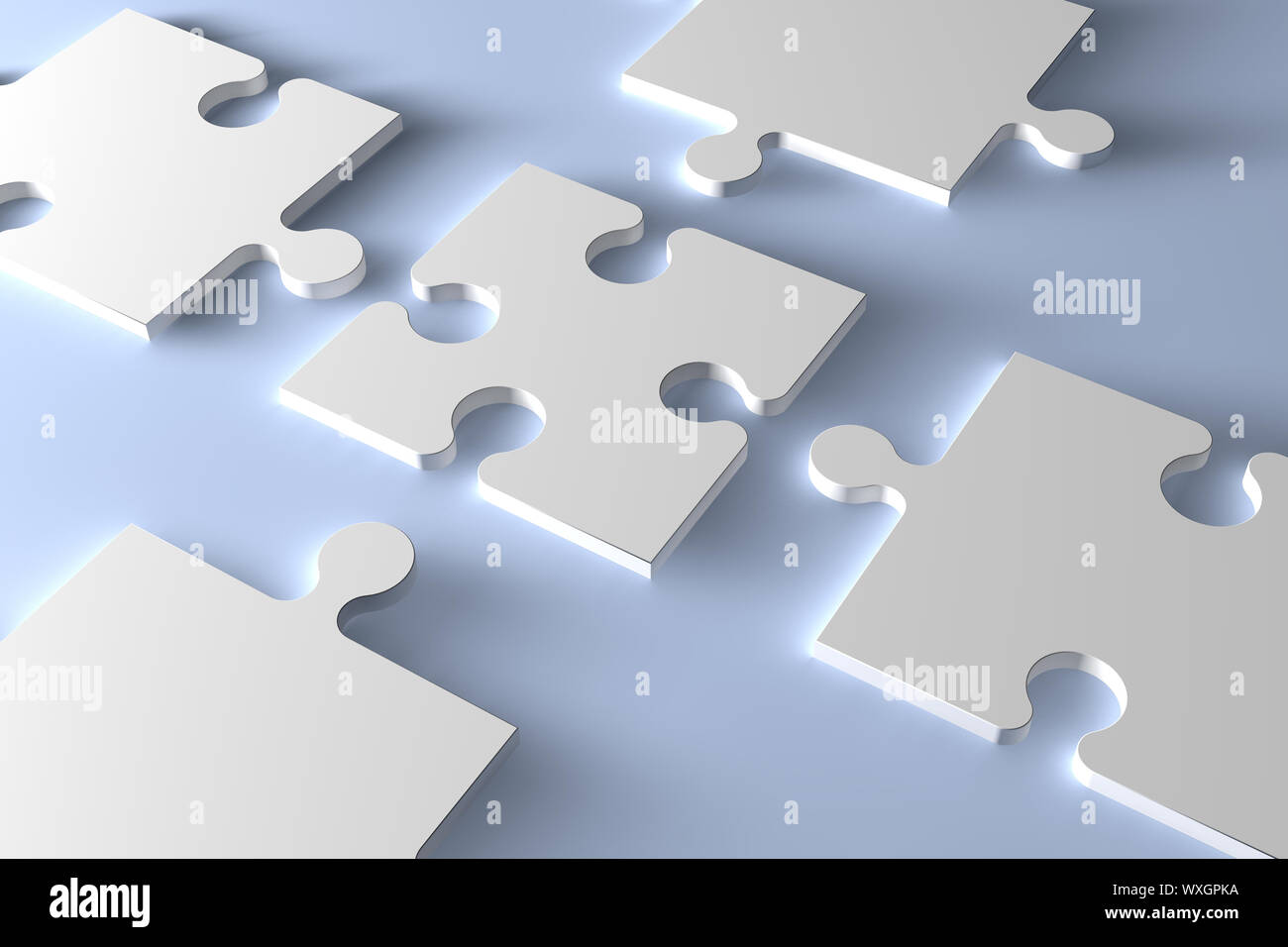 3d Puzzle concept: 5 blank jigsaw pieces Stock Photo - Alamy