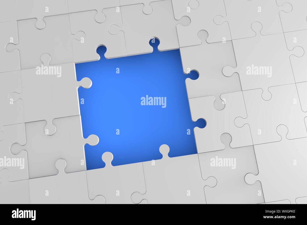3d Puzzle Concept Plain White Jigsaw Puzzle On Blue Background Stock Photo Alamy