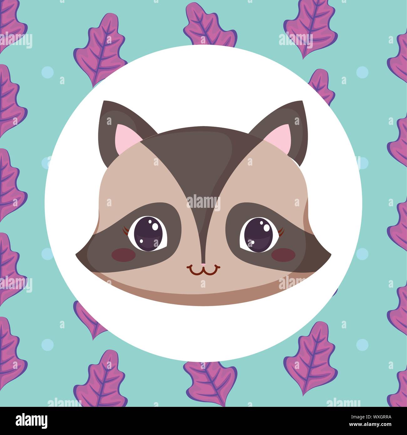 cute raccon over trropical leaves background, colorful design. vector ...