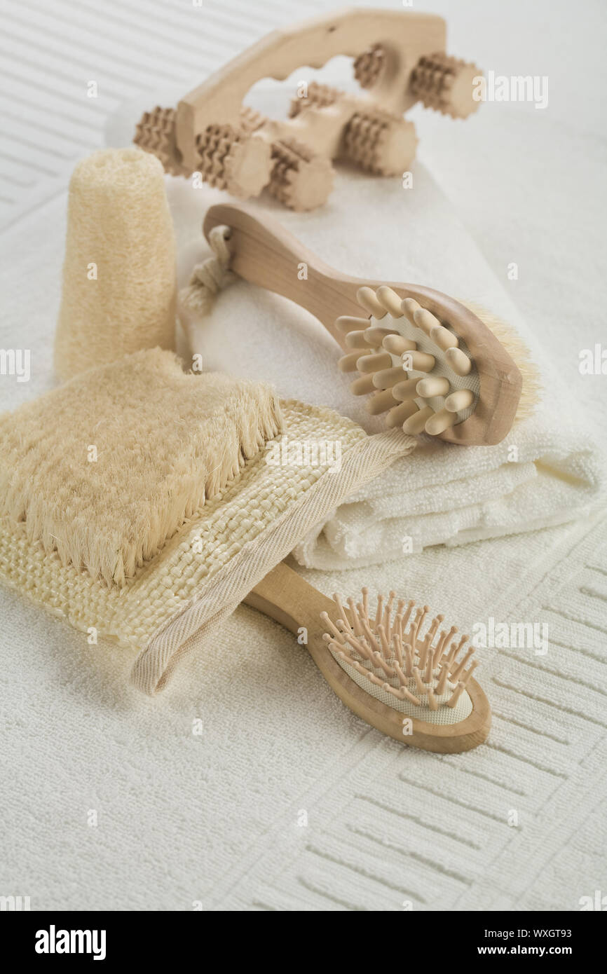 set for bathing on white background Stock Photo - Alamy