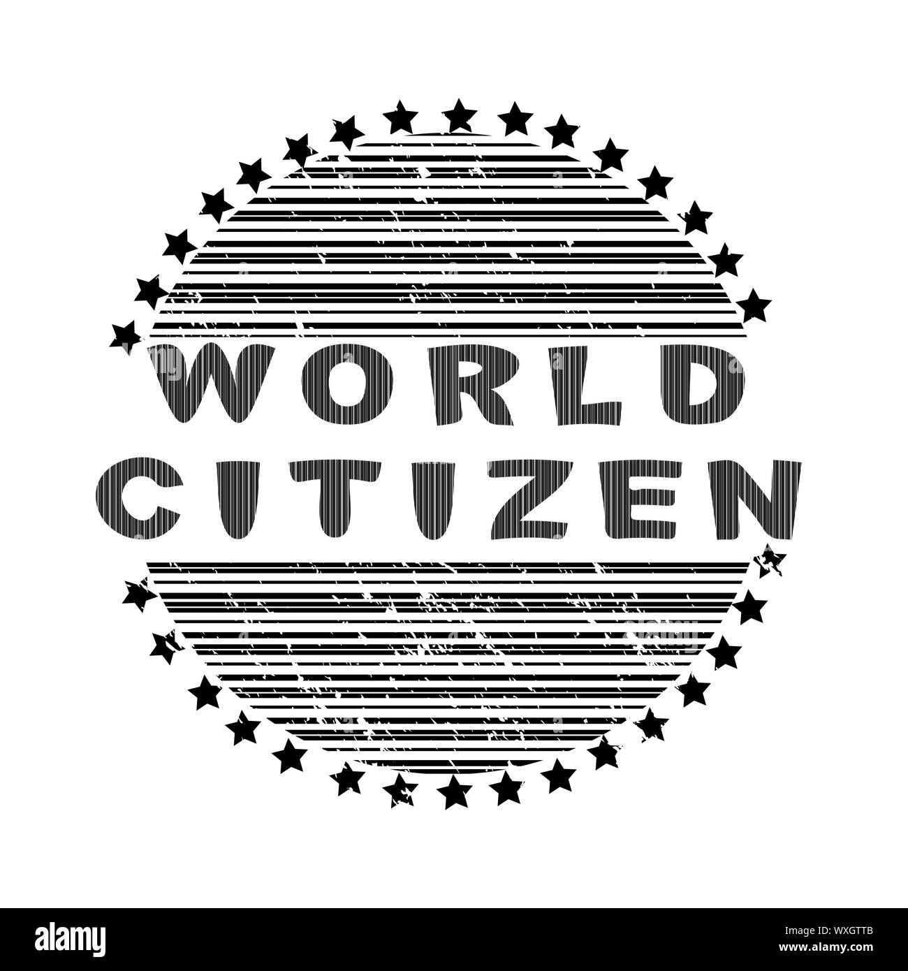 World citizen stamp with striped globe and stars isoalted on white Stock Photo