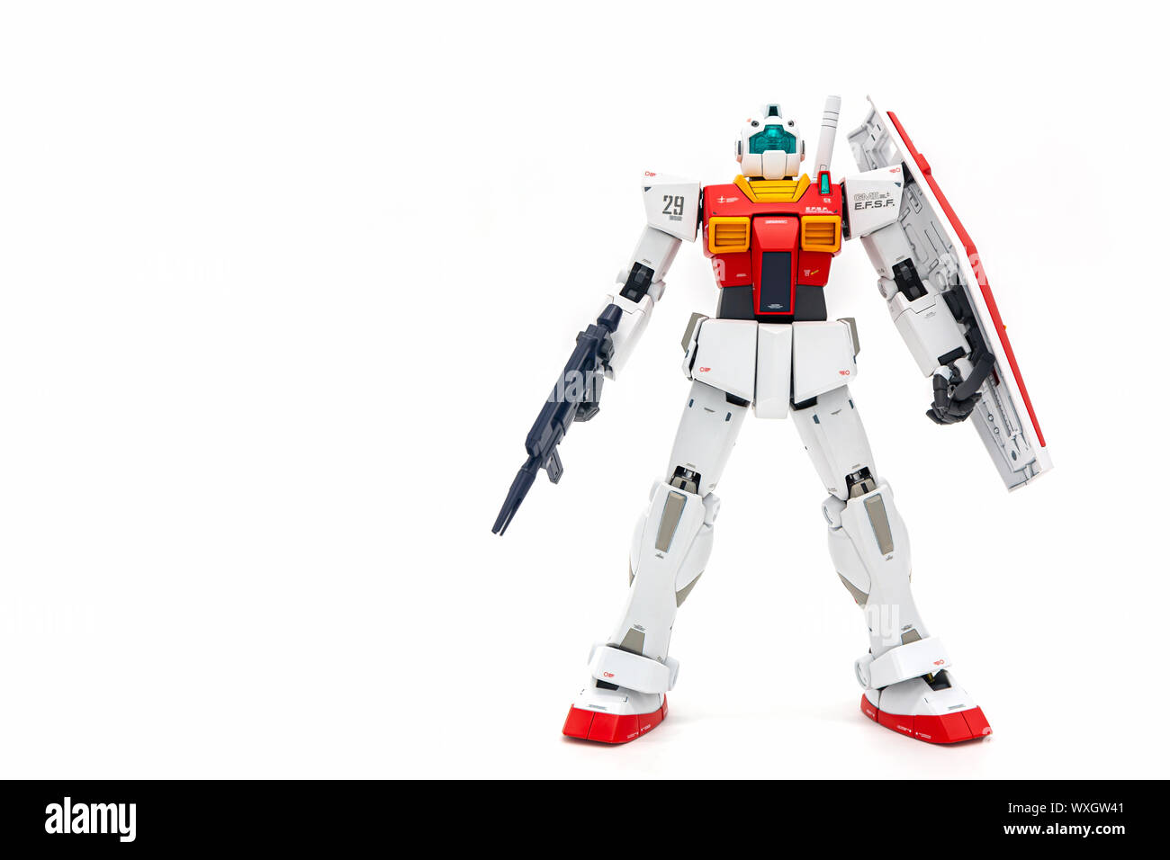 Bangkok, Thailand - September 15, 2019: Gundam scale plastic models on white background. Stock Photo