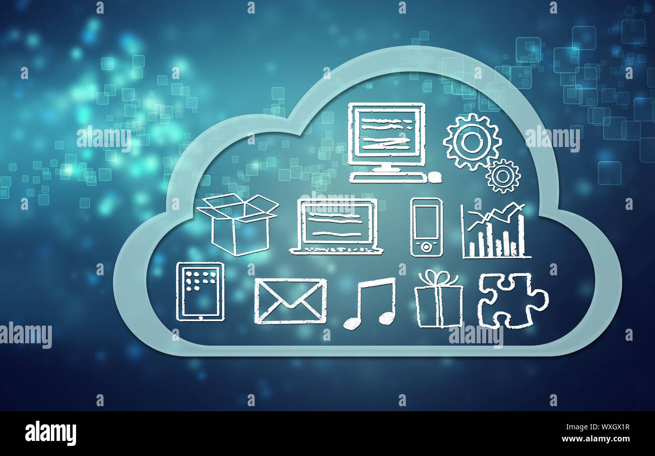 Cloud computing concept icons and symbols on blue background Stock ...