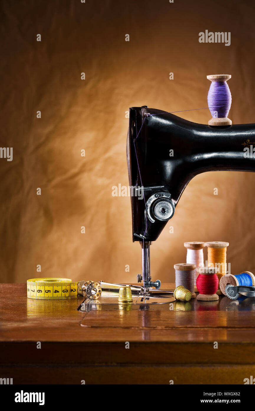 copy space view on the sewing accessories Stock Photo