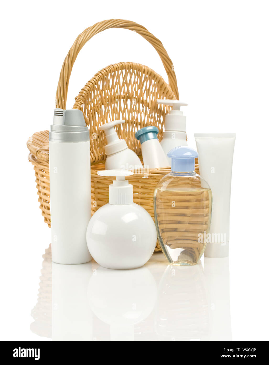 tubes bottles and basket Stock Photo