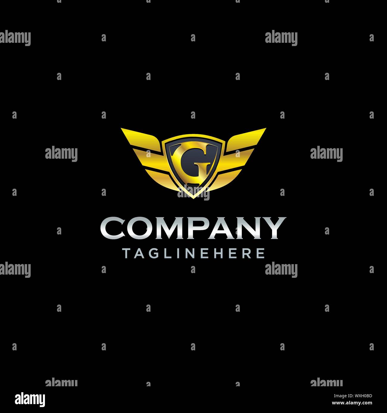 letter G shield with wings gold color logo design concept template