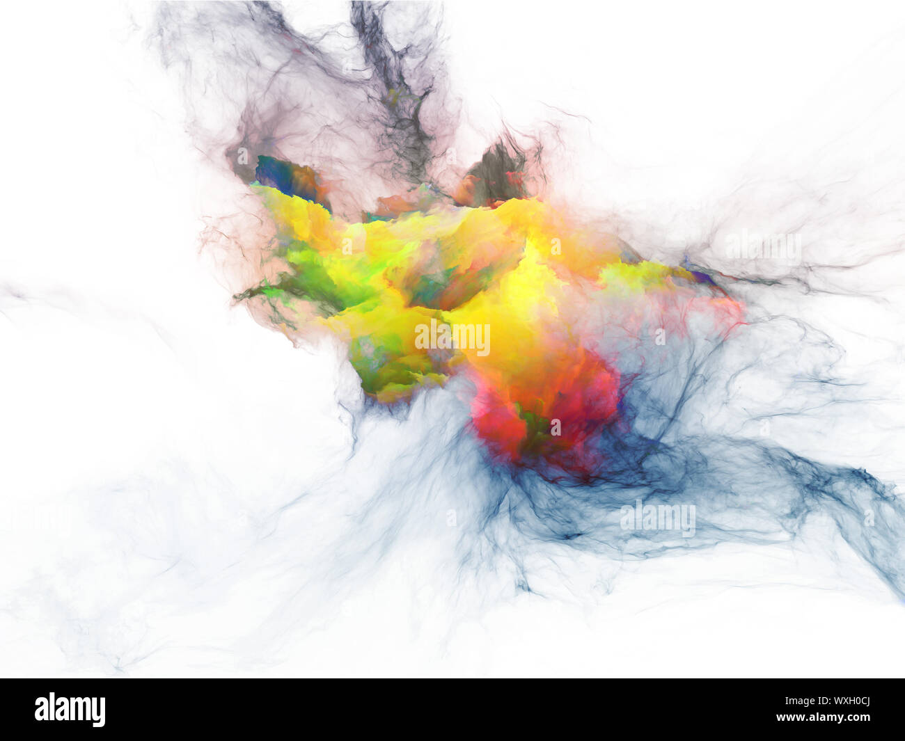 Design composed of bursting strands of fractal smoke and paint as a