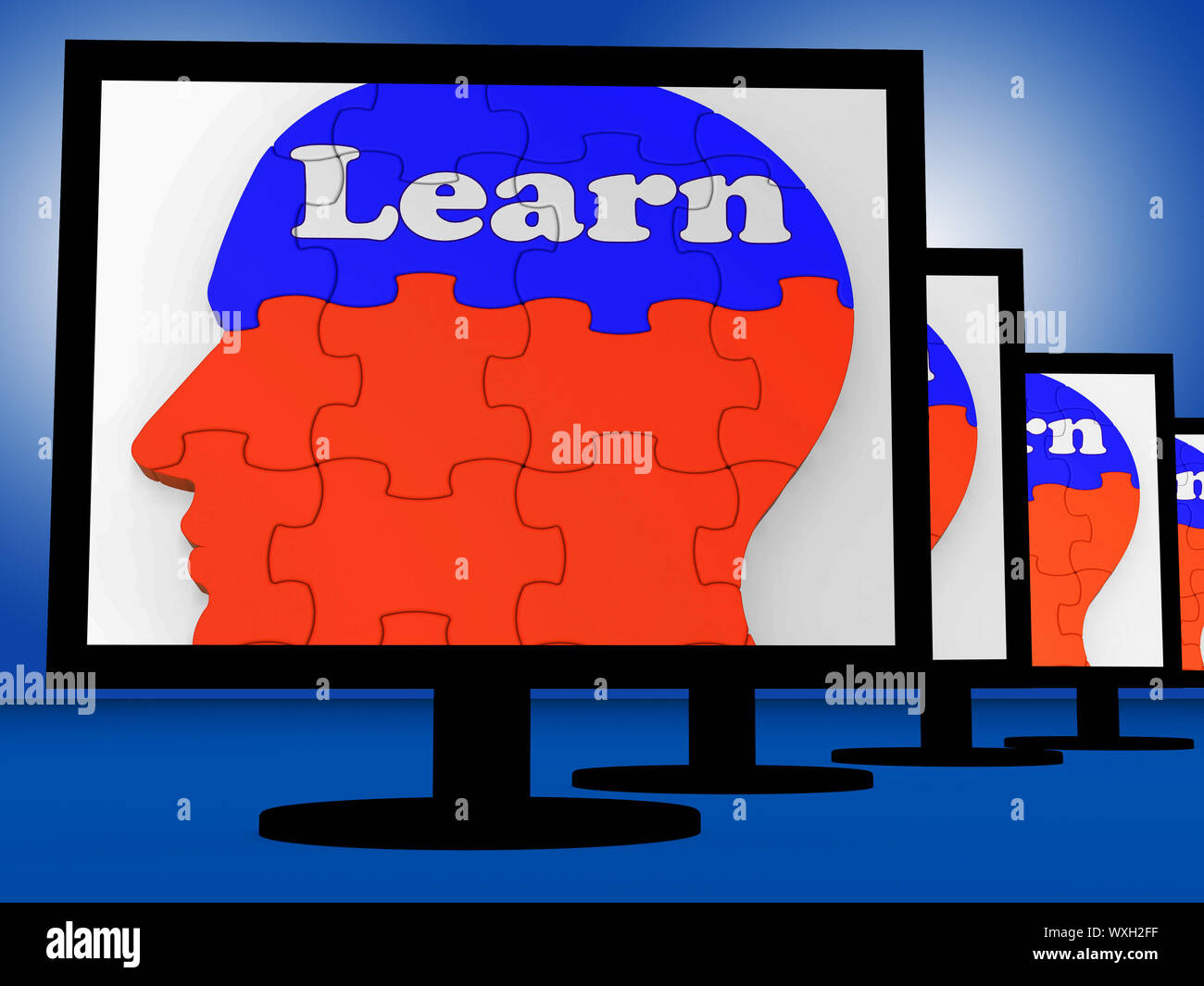 Learn On Brain On Monitors Showing Human Studying Or Learning Stock
